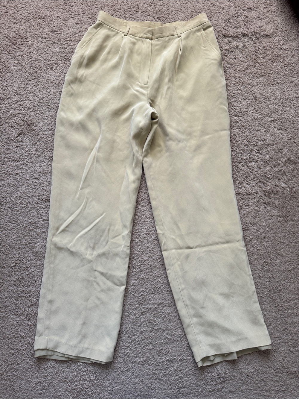 Jones New York 100% Silk Light Beige Straight Leg Trousers